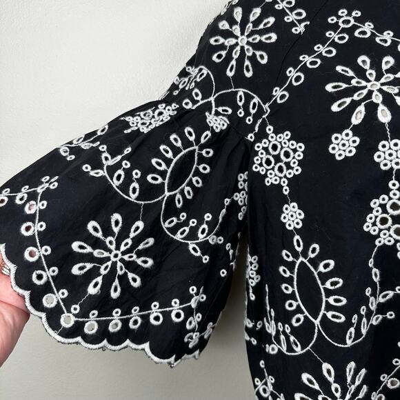 Zara Trafaluc Collection Blouse Top Embroidered Eyelet Floral Crop Black L Boho - Picture 7 of 16